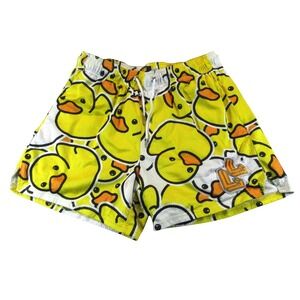 Lumberlegs Mens Mesh Shorts XL Yellow Rubber Ducky Print Athletic Gym